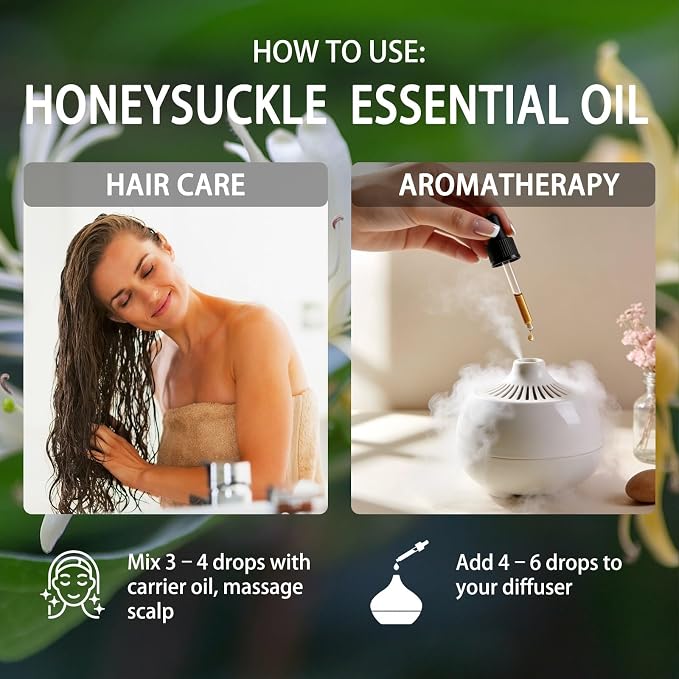 Honeysuckle Essential Oil - Honeysuckle Oil for Diffuser, 4 Fl Oz(120ml) | Candle Making, Soap Making, aroma, Strong Scent, Pure, Natural, Home Fragrance, Massage, Yoga