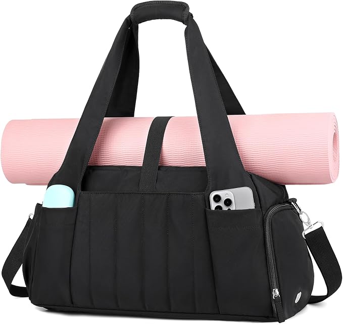 Marvolia Gym Bag for Women with Yoga Mat Holder, Sports Duffle Bag for Travel with Shoes Compartment, Tote Bag with Wet Pocket for Yoga Workout, Dance