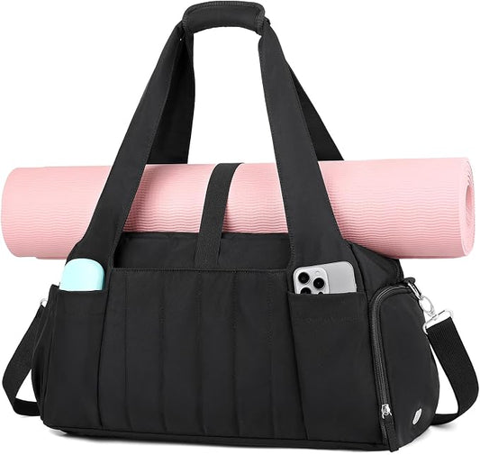 Marvolia Gym Bag for Women with Yoga Mat Holder, Sports Duffle Bag for Travel with Shoes Compartment, Tote Bag with Wet Pocket for Yoga Workout, Dance