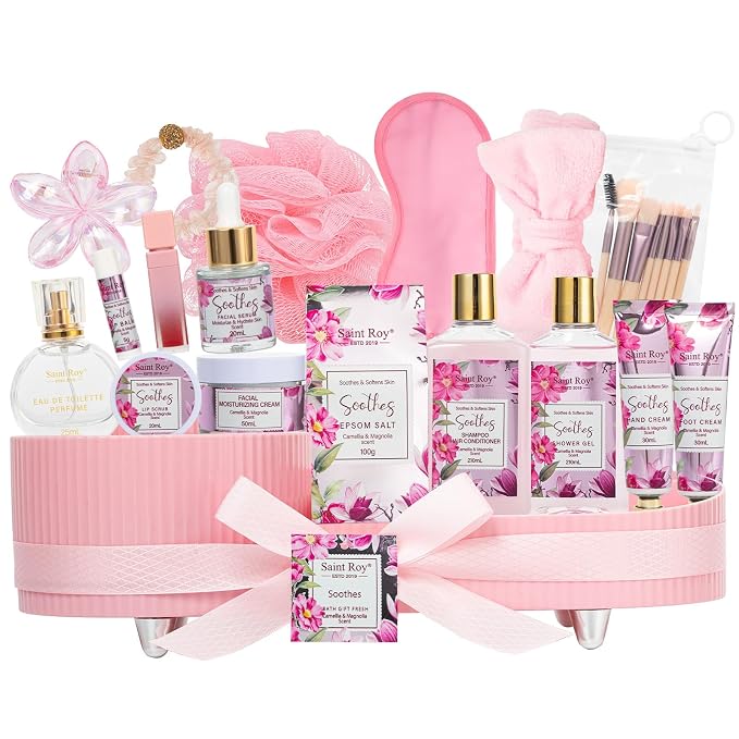 27 Pcs Spa Day Gifts Basket for Women, Camellia Magnolia Bath and Body Gift | Facial Skin Care Set, Self Care Pampering Kit, Face Serum, Lip Care, Home Spa, Birthday Mother Day, Bridal Shower Beauty Care