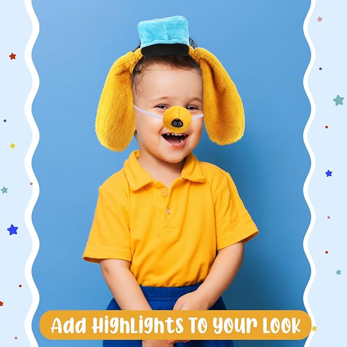3 Pcs Dog Ear Headband Nose Paw Gloves Yellow Puppy Dog Costume Set Animal Police Cartoon Costume Set For Kids Boys Girls