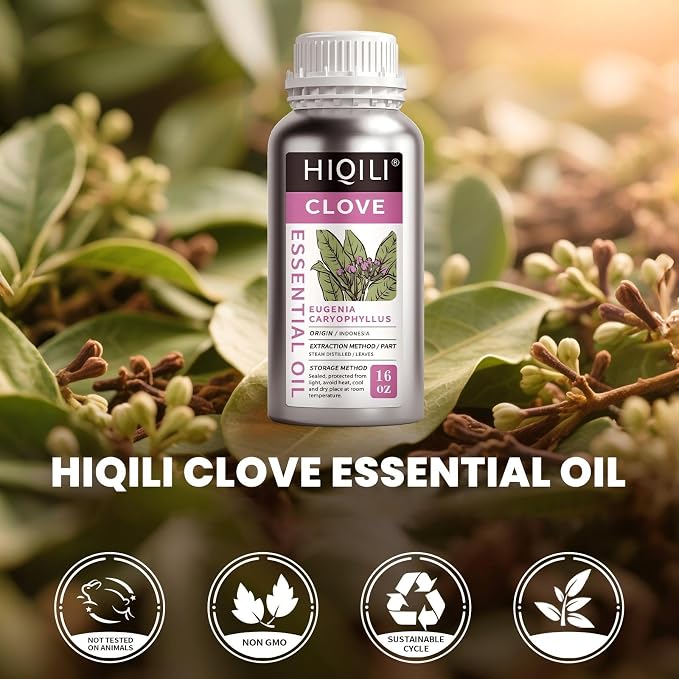 HIQILI Clove Essential Oil Large Capacity for Skin Care and Aromatherapy | Suitable for Home Use, Hotel, Beauty Salon, SPA, Oral Care, DIY Studio – 500ml / 16 fl oz