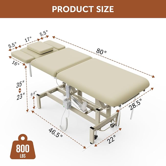 Professional Electric Massage Table, 2 Motors Hydraulic Electric Lift Adjustable Waist and Height Lifting Functions for Treatment/Physical Therapy/Spinal Massage/Facial Spa/Waxing - Beige Gray