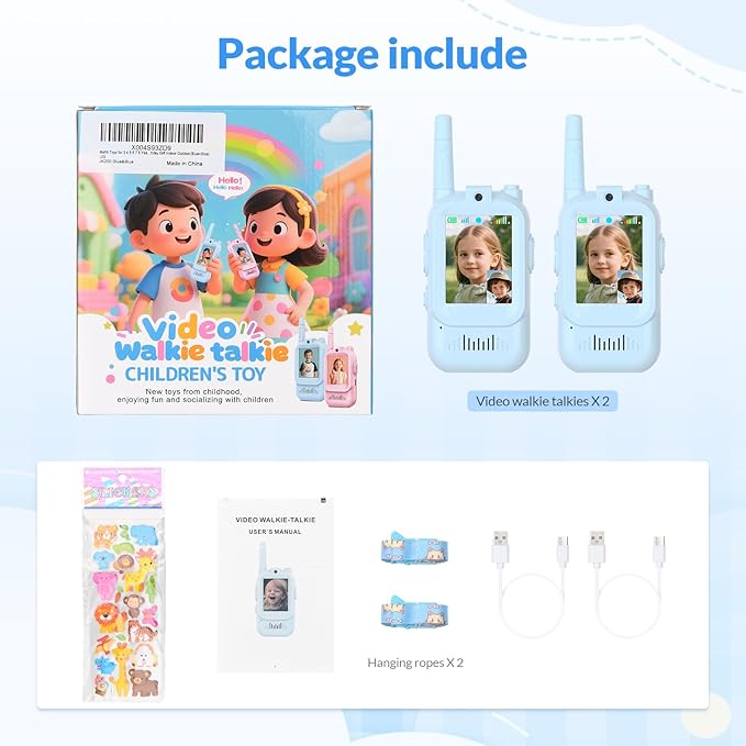 Mafiti Video Walkie Talkies for Kids 2 Pack Rechargeable Birthday Gift Toddler Toys for 3 4 5 6 7 8 Year Old Boys Girls 1000 Feets Long Range Indoor Outdoor Play(Blue+Blue)