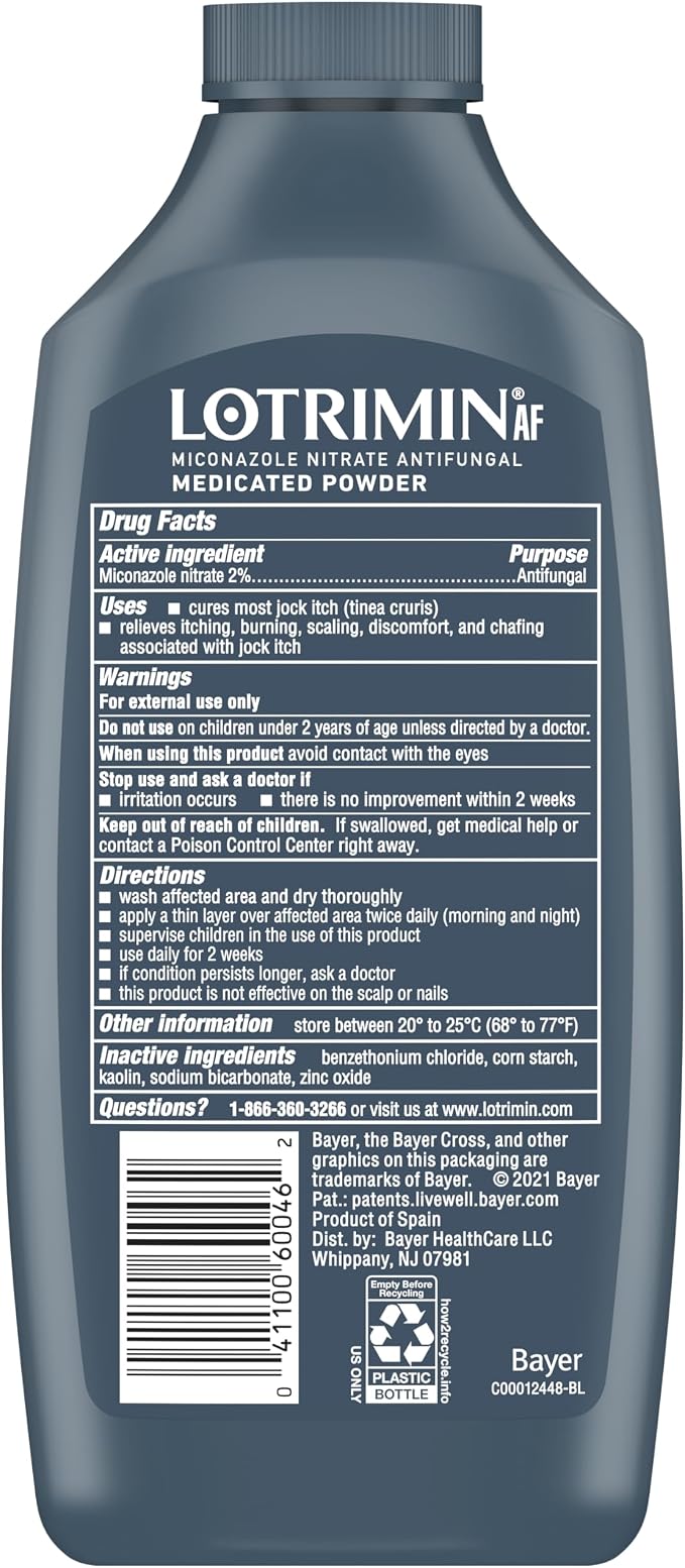 Lotrimin Antifungal Jock Itch Medicated Powder with Miconazole Nitrate, Jock Itch Treatment for Men, Women, and Kids Over The Age of 2, 6.25 oz Bottle