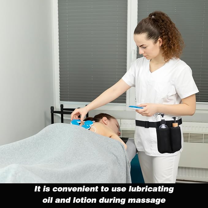 ElevateTech Massage Bottle Bag, Lotion Oil Waist Holder Organizer Adjustable Durable Black Portable Storage Pouch Belt Hanging Easy Access Accessories Gifts (Double-Sided)