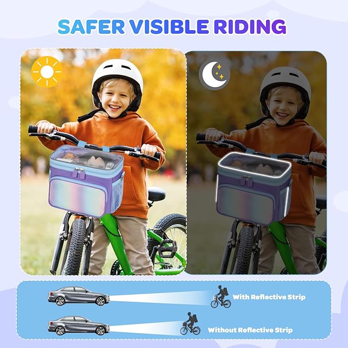 Kids Bike Basket, Front Frame Handlebar Bag for Toddler Scooter Tricycle Bicycle, Cute Small Fabric Bicycle Basket for Boys & Girls,