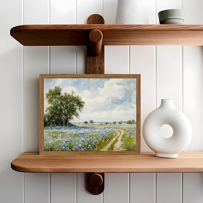Framed Vintage Canvas Wall Art, Country Landscape Wildflower Field Wall Decor Paintings, Rustic Nature Pictures Prints Home Decor for Living Room Bedroom Bathroom Farmhouse 8x10 inch