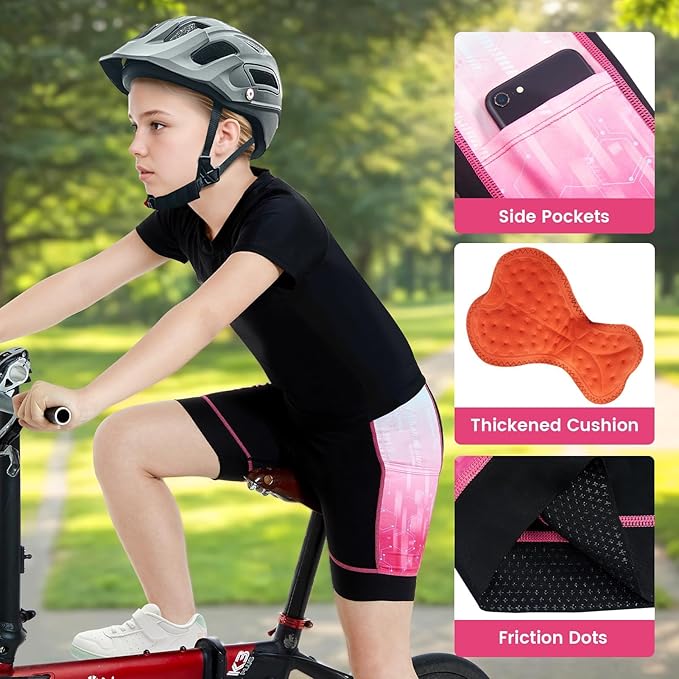 Gogokids Boys Girls 3D Padded Bike Shorts Kids Cycling Shorts Biking Shorts Sports Pants with Pockets for Mountain Road