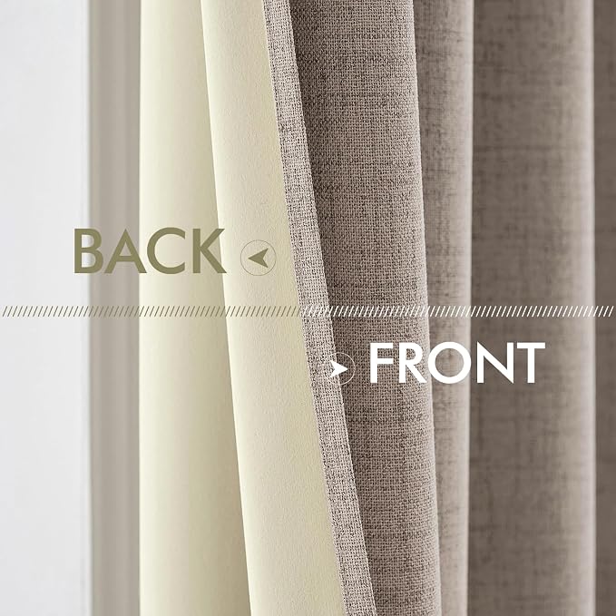 MIULEE 100% Blackout Linen Textured Curtains for Bedroom Solid Thermal Insulated Linen Grommet Room Darkening Curtains & Drapes Luxury Decor for Living Room 52 x 90 Inch (2 Panels)