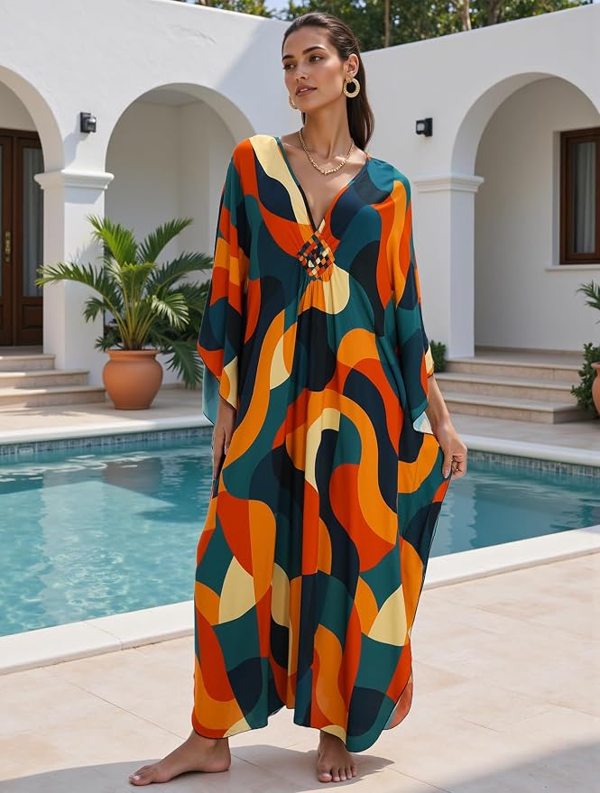 Mumu Dresses for Women Plus Size, Bohemian Kaftan Beach Cover Up Long Maxi Nightgown Soft Loungewear