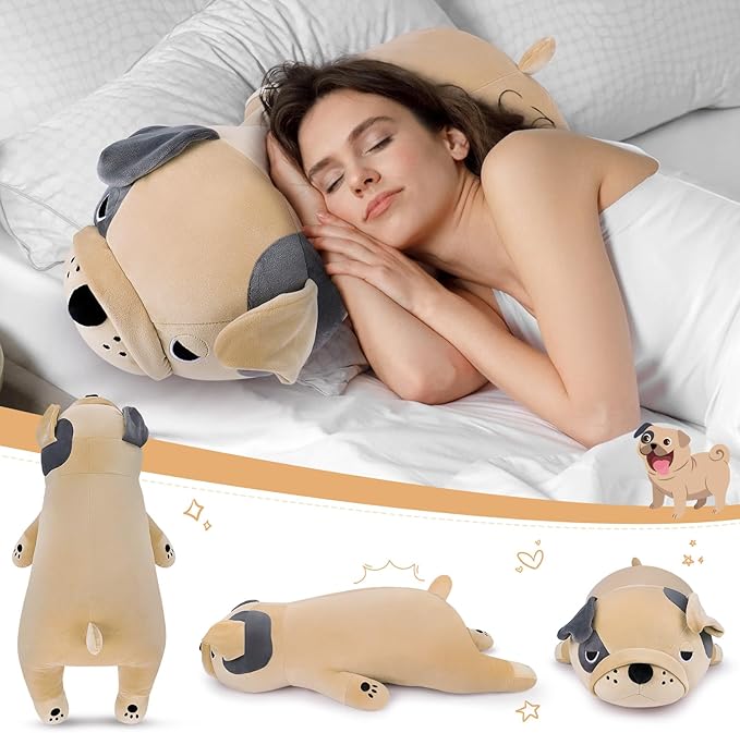 Auspicious beginning 30'' Giant Brown French Bulldog Plush Stuffed Animal- Brown French Bulldog Dog Plush Body Pillow Plushies, Large Sleeping Big Body Plushie Toy, Birthday Gifts for Kids Girls Boys