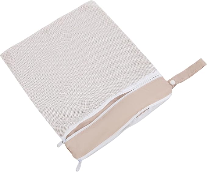 Ali+Oli Water Resistant Dual-Compartment Wet-Dry Bag for Travel, Hook to Stroller, Daycare, Diapers, Diaper Bag, Clutch Bag,15x12 inches (Taupe)