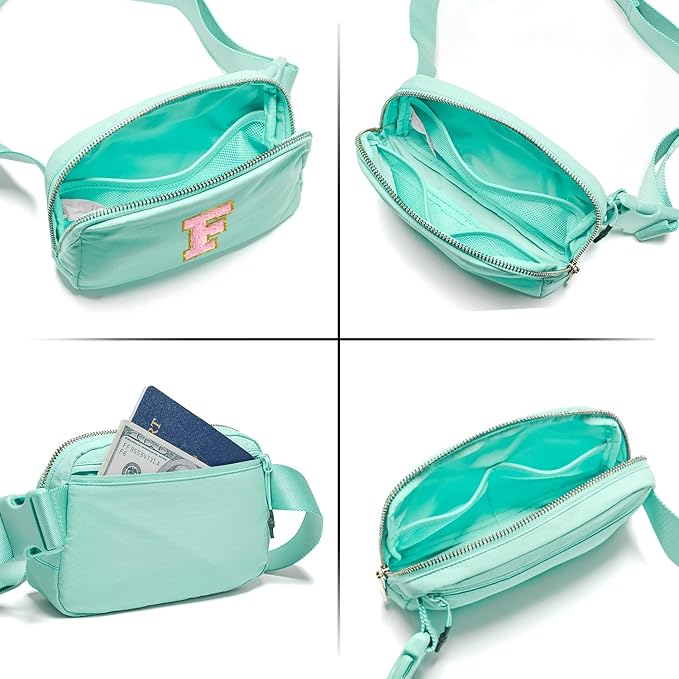 Gitus Belt Bag Fanny Pack Crossbody Bags with Initial Letter Patch Cute Stuff Birthday Gifts for Teenager Girls Trendy Preppy Stuff for Teen Girls Cool Stuff for Teens (Mint Green-F)