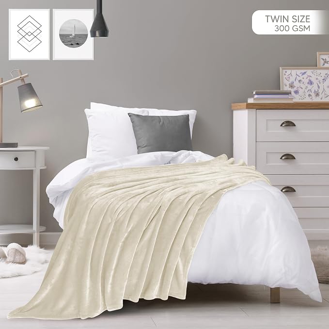Utopia Bedding Ultra Soft Fleece Bed Blanket Twin Size Linen (60x80 Inches) | Microfiber Plush Warm Lightweight Breathable Cozy Blanket Anti-Static, All Season Use, Gift for Women and Men