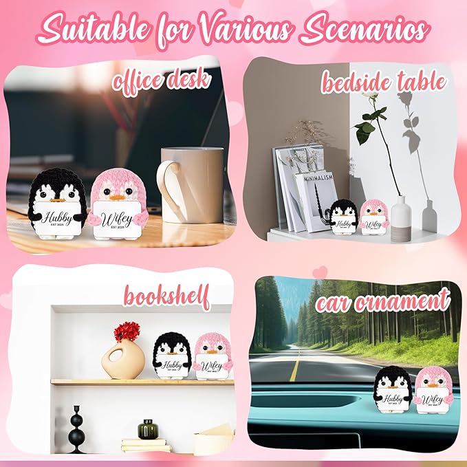 QUPT Wedding Gifts for Couples, Hubby & Wifey EST 2025 Wedding Penguin Doll Set, Bridal Shower Gifts for Bride and Groom, Newly Married Anniversary for Him Her, Penguin Doll Mr and Mrs Present