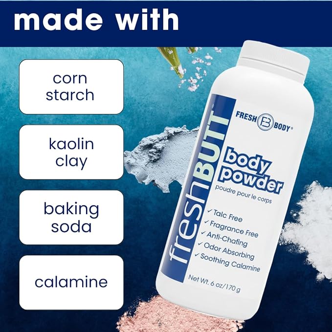 Fresh Butt Body Powder for Men and Women - Unscented Deodorant Powder, Anti-Chafing, Talc-Free, 6oz (Pack of 2)