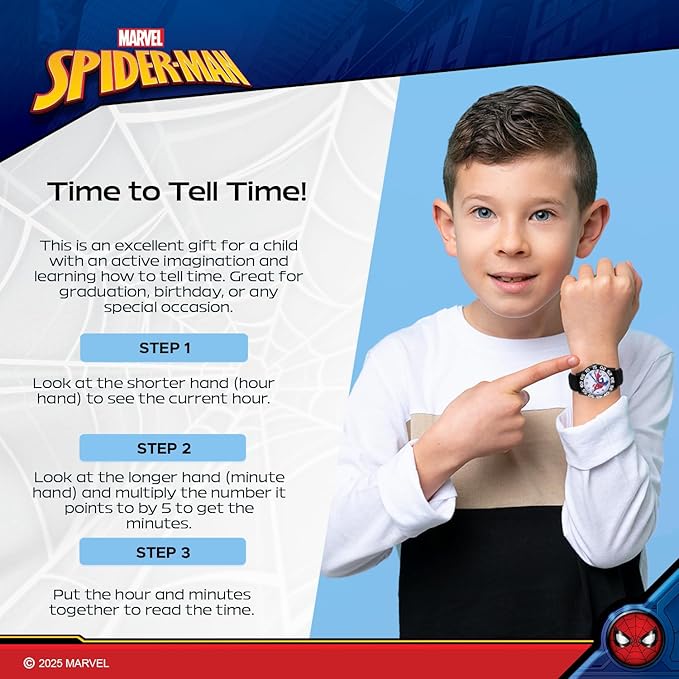 Marvel Spiderman Watch for Kids - Spiderman Watch Boys - Spider-Man Watches for Boys 4-6 - Toys - Kids - Marvel Toddler - Silver Case - 3D Silicone Plastic Strap