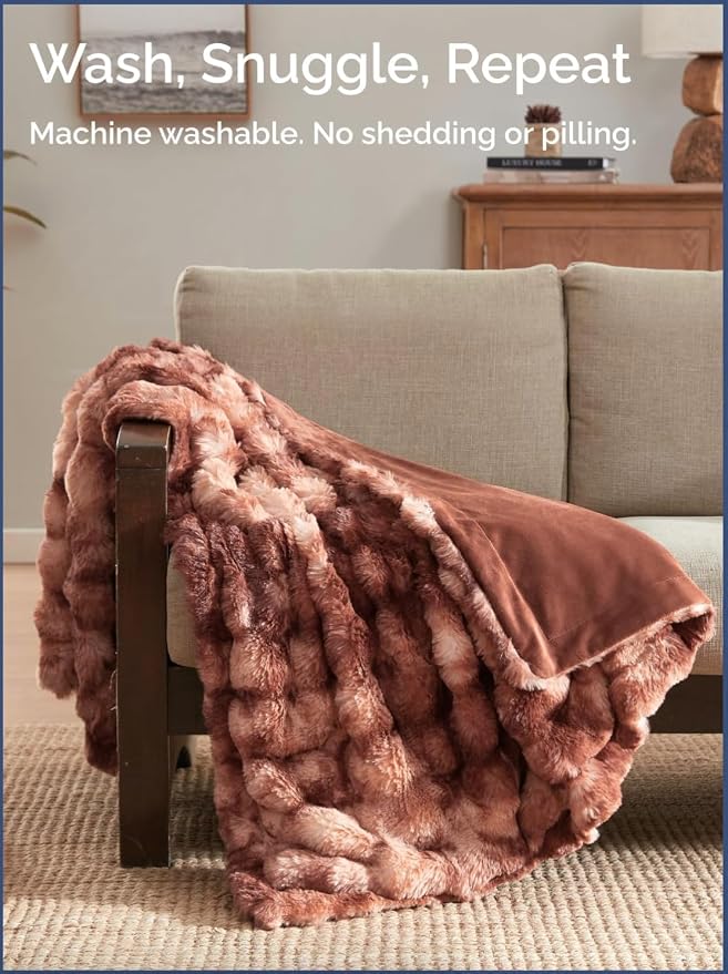 3D Fleece Bubble Blanket Throw - Rabbit Blanket - 50" x 60", Marble Brown | Soft Fluffy Faux Fur Blanket for Couch Sofa & Chair, Cozy Gifts for Women, Tie Dye Cloud Throw Bed Cover, Thick Plush Bedding