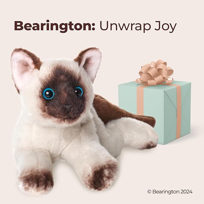 Bearington Lil' Cleo Siamese Cat Plush Toy Stuffed Animals with Ultra Soft Long Fur - Birthday, Anniversary, Valentines Day Gift for Animal Lovers, Cat Owners