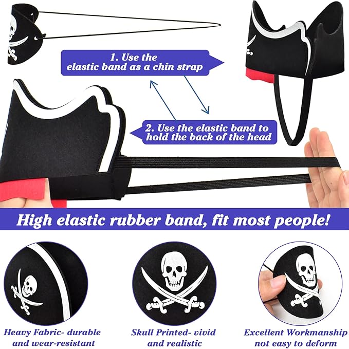 Halatool 36 Set Pirate Accessories Bulk for Kids, Include 36 Felt Pirates Hats with 36 Eye Patches and 36 Mustaches, Pirate Costume Accessories for Halloween, Masquerade, Cosplay, Party Favors Decor