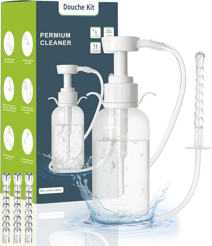 Douche for Women - Bottle Douches for Men Anti Back-Flow with 3 Nozzle Tips - 330ml