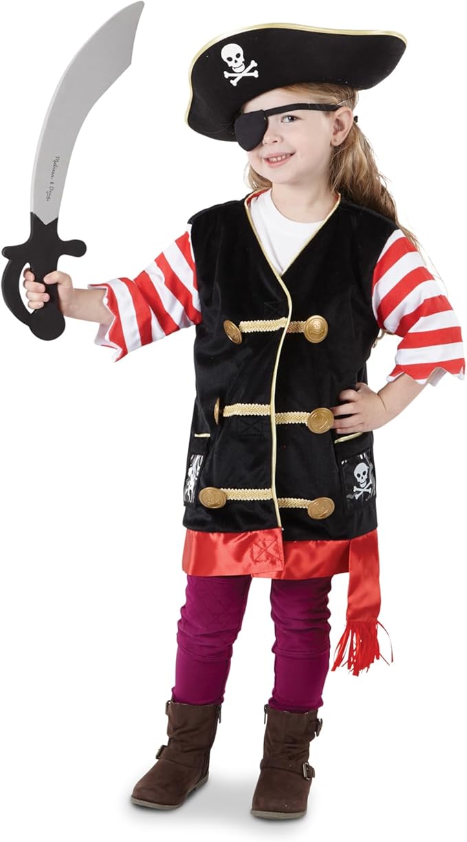 Melissa & Doug Pirate Role Play Costume Dress-Up Set With Hat, Sword, and Eye Patch