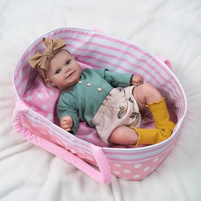 BABESIDE Reborn Baby Dolls with Bassinet, 20Inch Cute Soft Vinyl Realistic-Newborn Baby Doll Poseable Real Life Lifelike Baby Dolls w/Doll Accessories for 3+ Year Old Girls