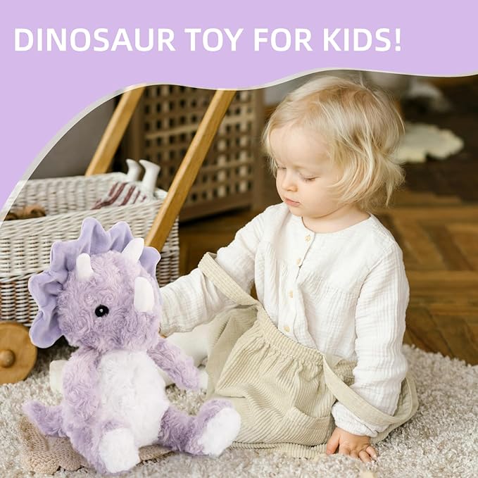 Purple Dinosaur Stuffed Animals for Girls, Cuddly Huggable Dinosaur Plush Toys for Baby and Nursery, Gifts for Mom Sister Daughter, Xmas Birthday Gifts for Toddlers 3+(Light Violet)