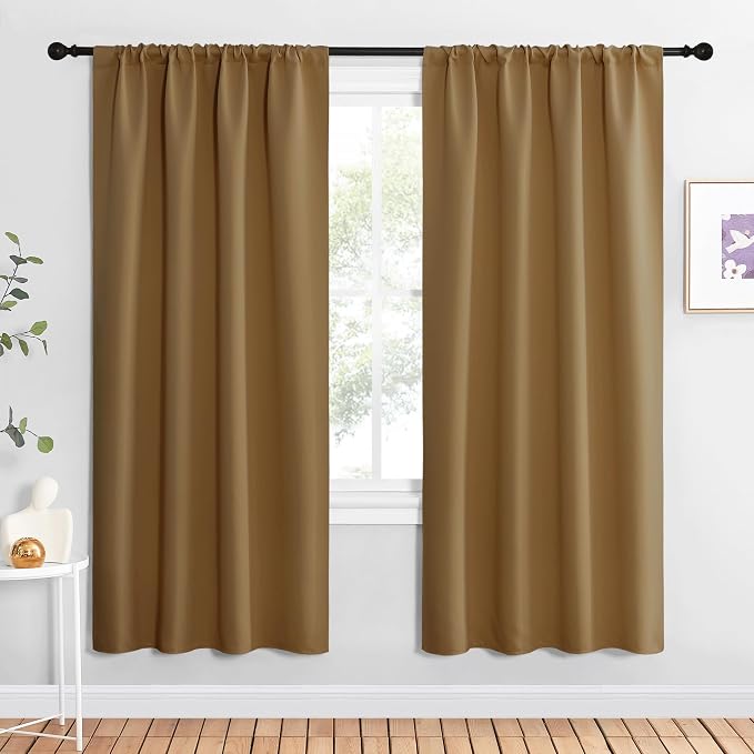 NICETOWN Blackout Curtains for Living Curtains, Gold Brown, 1 Pair, 34-inch W x 72-inch L, Home Decorations Thermal Insulated Solid Pole Top Blackout Drapes for Living Room