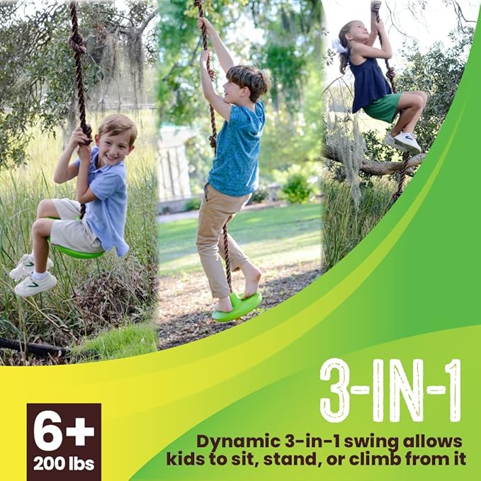 Swurfer Disco Tree Swing - Swing Sets for Backyard, Outdoor Swing, Swingset Outdoor for Kids, Easy Installation, Heavy Duty, Adjustable Climbing Rope, Weather Resistant