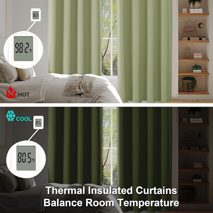 Simplebrand Ava Sage Green Blackout Curtains for Bedroom, 78 Inch Length, 2 Panels Set, Privacy Thermal Insulated Rod Pocket Window Curtains for Patio, French Door, W40 x L78 Inch