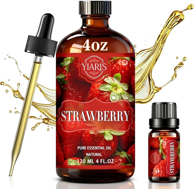 Strawberry Essential Oil -YIARIS Strawberry Essential Oil with Glass Dropper-4.33 Fl Oz, Pure and Natural Fragrance Oil for Aroma Diffuser,Skincare,Home Fragrance,Bath,Spa,Cleaning,Yoga,DIY Candle