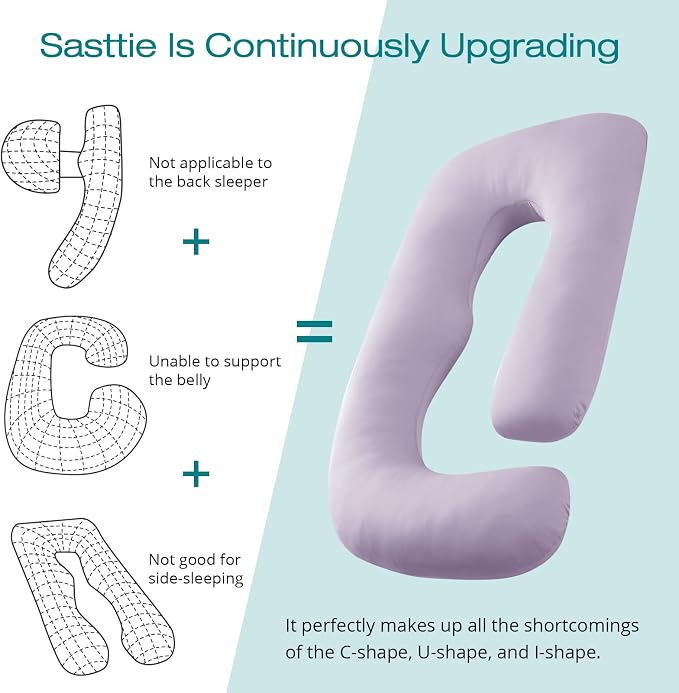 Sasttie Pregnancy Pillows for Sleeping, Jumbo U Shaped Cooling Full Body Pillow with Removable Cover, Pregnant Women Must Haves, Maternity Essential, Lavender