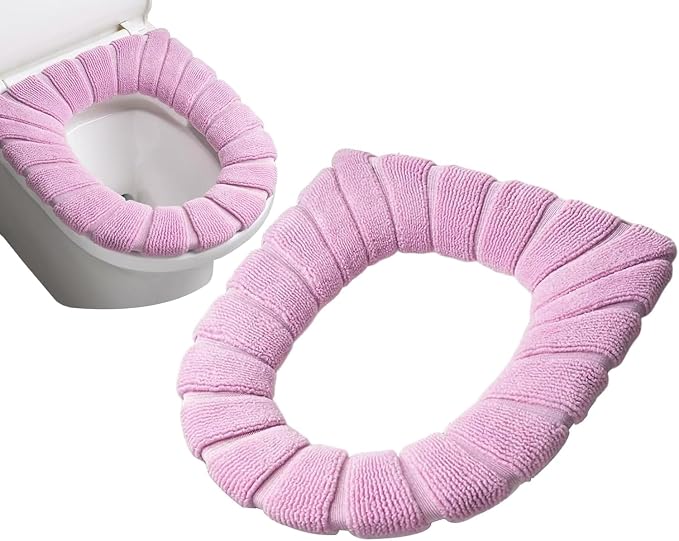 5 Pack Soft Washable Toilet Seat Covers, Thicker & Warmer Stretchable Cloth Pads for Bathroom, Cozy Pink Toilet Accessories Pink