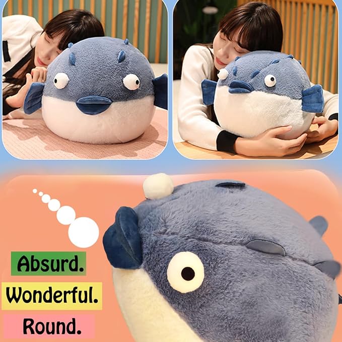 Puffer Fish Plush Pillow 15.7'' Funny Stuffed Animals Soft Plushies,Chubby Puffer Fish Plush Toy,Unique Fat Pufferfish Stuffed Animals for Girls Kids Boys Birthday