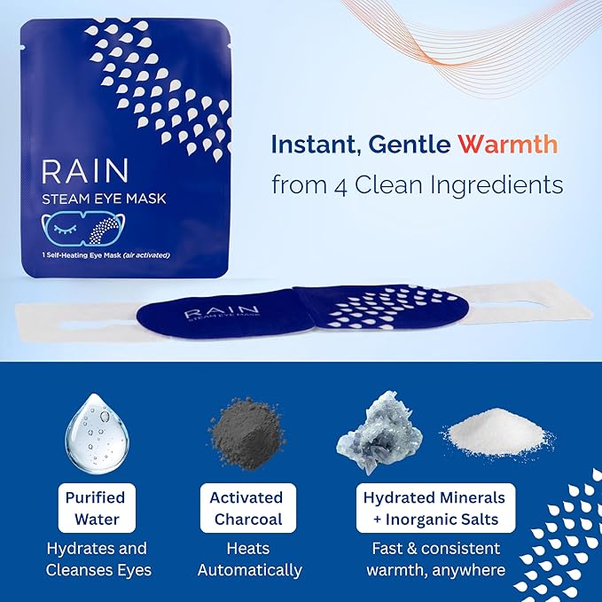 Rain Heated Eye Mask for Dry Eyes - Steam Eye Mask - Self Heating Warm Compress for Dry Eyes Relief, Stye Treatment, Moist Heat - Disposable, Unscented, No Microwave, Travel Ready, Spa (20 Masks)