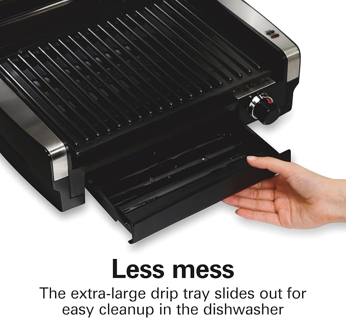 Hamilton Beach Electric Indoor Searing Grill With Lid & Viewing Window | Adjustable Temperature Control To 450°F | 118 sq. in. PFAS-Free Removable Non-Stick Cooking Surface | Stainless Steel