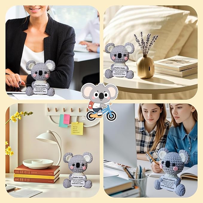 Koala Gifts, Crochet Positive Support Koala– Handmade Emotional Cheer Support Funny Gifts for Friend Coworker Birthday Christmas Stocking Stuffer White Elephant Under 10 Dollars