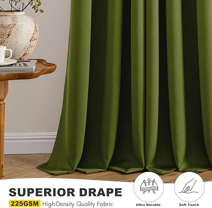 MIULEE Blackout Curtains for Bedroom 2 Panel 40"x72" Long Light Olive Green | Thermal Insulated, Living Room Darkening Grommet Drapes, Noise Reducing, Light Blocking Window Treatments