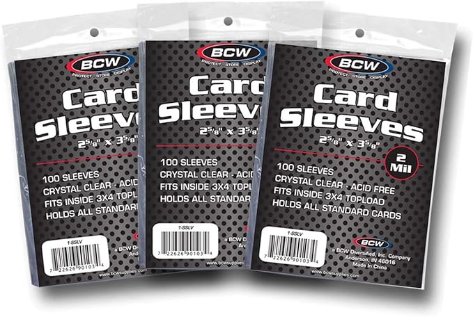 BCW Standard Card Sleeves - 2-5/8" x 3-5/8" - 3 Packs (300 Total) | Crystal Clear Acid-Free, Toploader | Trading Card Sleeves for Baseball, Basketball, Football, Hockey, Pokemon, MTG, etc