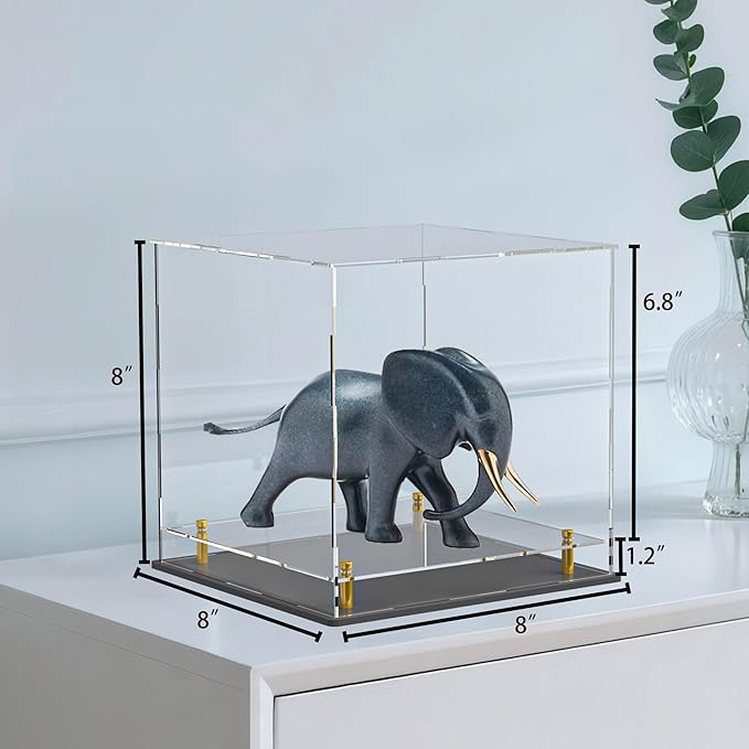 Acrylic Display Case with Floating Shelf & Thick Base – UV-Protected Collectible Showcase for Souvenirs, Figurines, and Memorabilia (8" Lx8 Wx8 H)