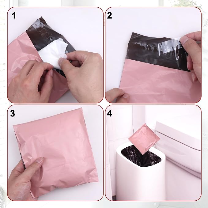 Pink Self-Sealing Sanitary Napkin and Tampon Disposal Bags - 101 PCS with Zipper