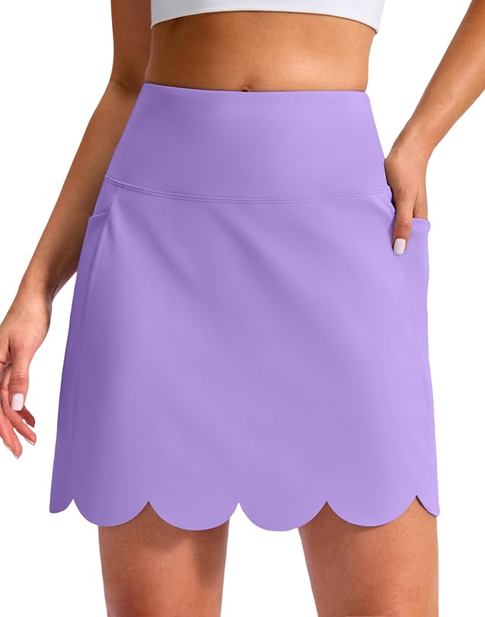 16" Skorts for Women with 4 Pockets High Waisted Scalloped Hem Athletic Tennis Skirt Golf Skort Dressy Casual