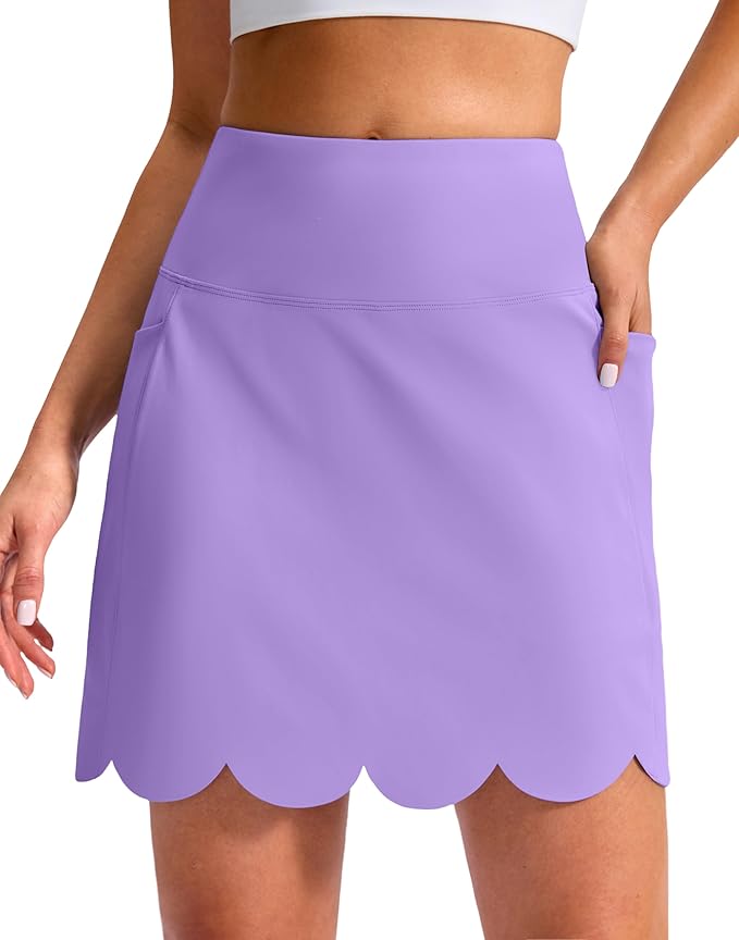 16" Skorts for Women with 4 Pockets High Waisted Scalloped Hem Athletic Tennis Skirt Golf Skort Dressy Casual