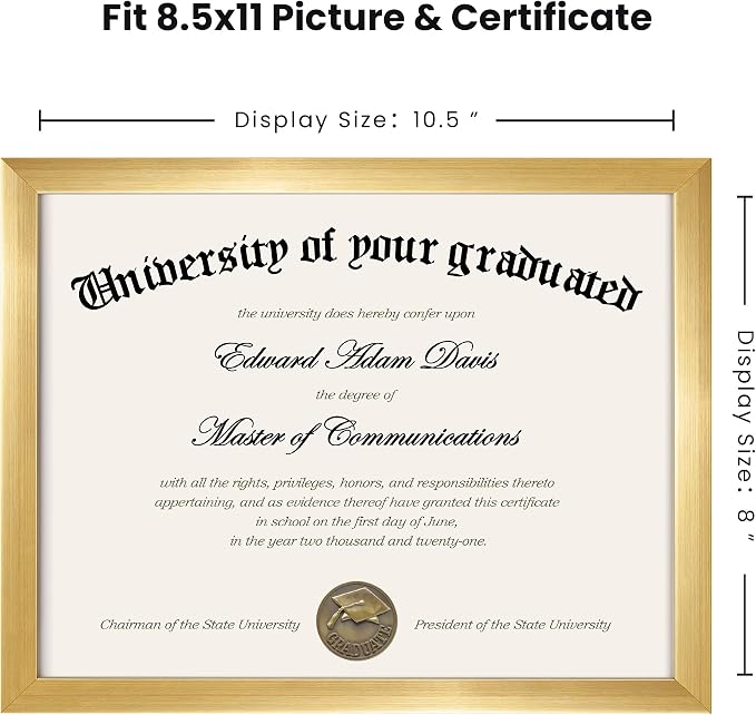 upsimples Certificate Frame, 8.5 by 11 Glass Diploma Frames, 5 Pack, Gold | Displays 8.5x11 Document and Degree, Graduation Gift for Wall or Tabletop Decor, High-definition Glass