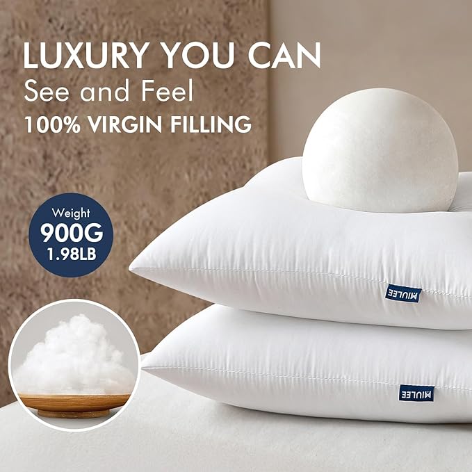 MIULEE 26x26 Euro Pillow Inserts 2 Pack, Throw Pillows for Couch Bed | 100% Virgin Filling, Decorative Pillows, Full and Fluffy, Lumbar, Back and Neck Support
