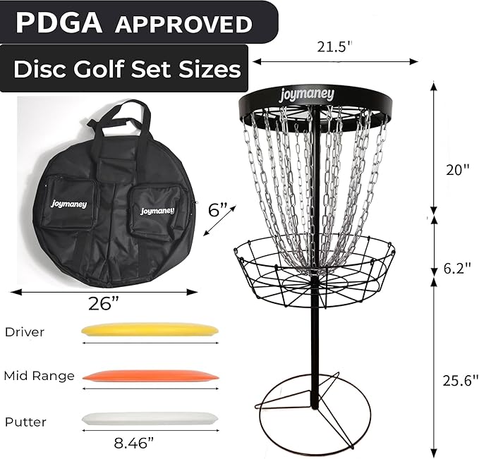 PDGA Approved Regulation Basket Disc Golf Starter Set | Chain Guard Target, 3 Regulation-Weight Discs & 6-Page Training Guide | Backyard Practice Kit