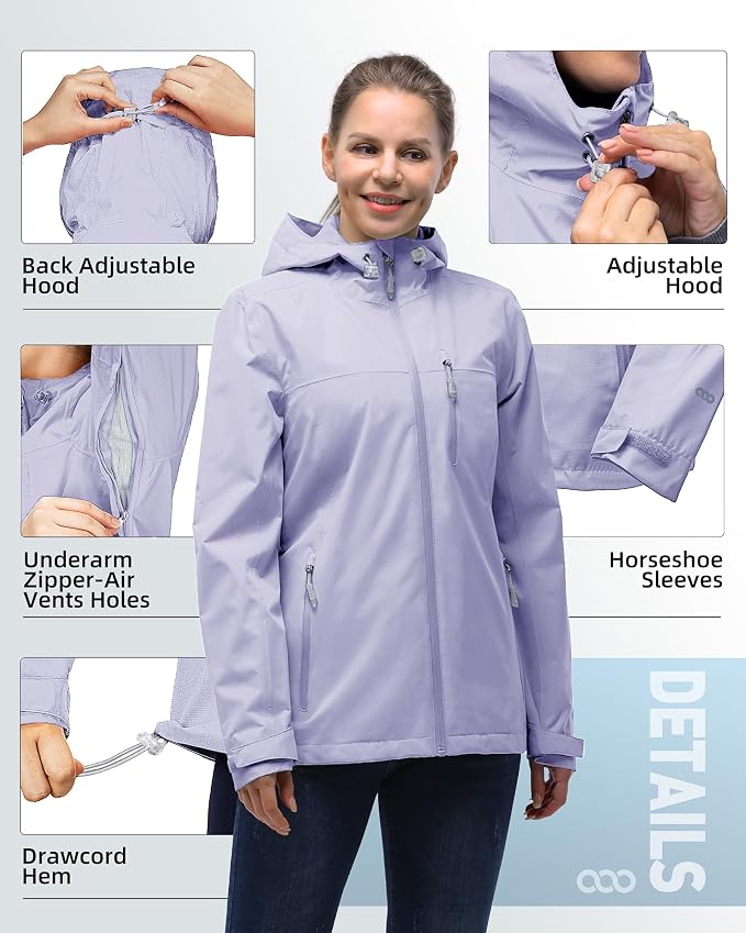 33,000ft Packable Rain Jacket Women Lightweight Waterproof Raincoat with Hood Cycling Bike Jacket Windbreaker
