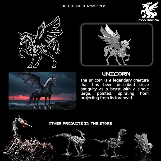 Mythical Unicorn 3D Metal Puzzle Model for Adults, DIY Animal Sculpture 3D Model Kit Immersive Creative Building Model Art Desk Decor